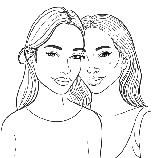 Line art drawing of Beyoncé and her younger sister Solange, both successful singers