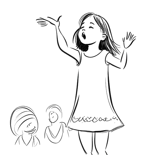 Line art drawing of Beyoncé as a young girl showcasing her singing talent in a dance class