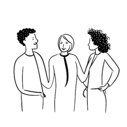 Desenho em arte de linha de três pessoas colaborando, representando as colaborações de Shoe0nHead com outros YouTubers.