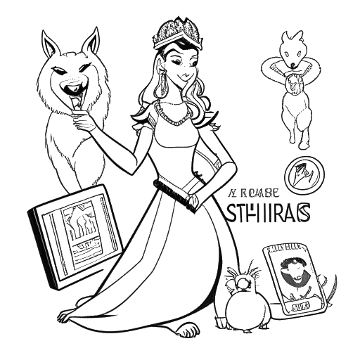 Line art drawing of a woman, representing Shoe0nHead, holding a TV remote and a poster with 'Beastars' and 'She-Ra and the Princesses of Power' written on it