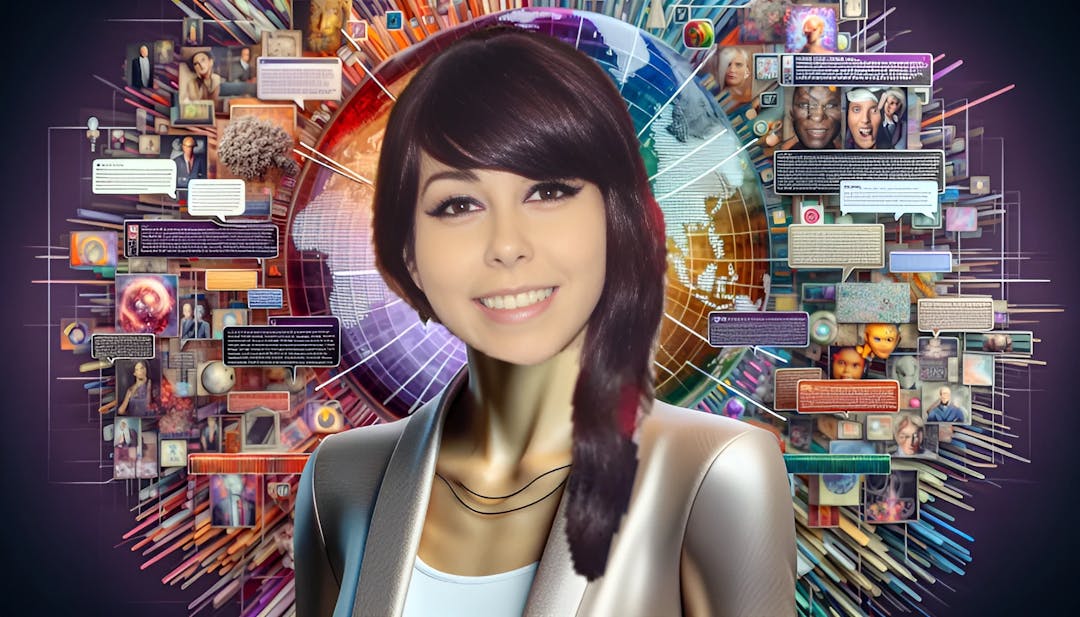 Shoe0nHead (June Nicole Lapine) in a thumbnail with symbolic speech bubbles, dressed in a stylish outfit, surrounded by vibrant colors and elements representing her online presence and favorite anime. A high-resolution image embodying her dynamic persona.