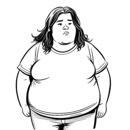 A black and white one-line drawing of a boy representing Will Tennyson during his high school years. He has long hair and is shown struggling with his weight but eventually overcoming it through determination, diet, and exercise.