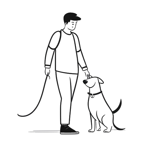 Lijntekening van een man die Will Tennyson voorstelt, die een riem vasthoudt aan een hond die Hal symboliseert, voor een Instagram-logo, ter illustratie van Hal's grote volgers.