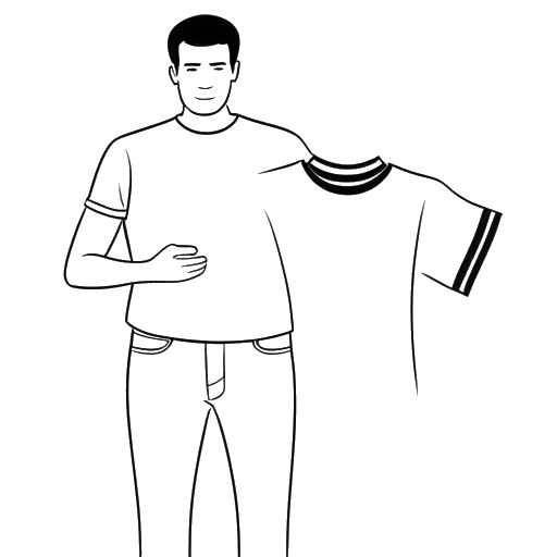 Line art drawing of a man, representing Will Tennyson, holding a large shirt in one hand and a smaller shirt in the other, illustrating his weight loss journey.