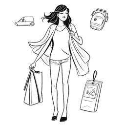 Strichzeichnung einer Frau, die Dagi Bee repräsentiert, dargestellt mit verschiedenen Leidenschaften wie einem Rucksack und einer Kamera zum Reisen, einer modischen Kleidung, sowie einem Superheldenumhang, um ihren Kampf gegen Cybermobbing zu symbolisieren.