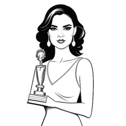 Lijnkunsttekening van Katy Perry met een Oscar award in handen, symbool voor haar prestaties in muziek en film.