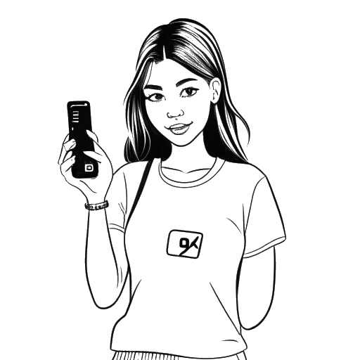 Strichzeichnung einer Frau, die ein Smartphone hält, mit TikTok- und Instagram-Logos und den Zahlen '2,3 Mio' und '498 Tsd' im Hintergrund, die Overtime Megan repräsentiert.