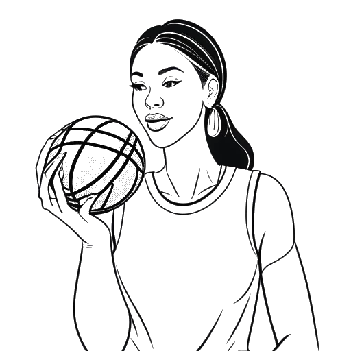 Dibujo en líneas de una mujer sosteniendo un balón de baloncesto, con un logo de Instagram en el fondo, representando a Overtime Megan.