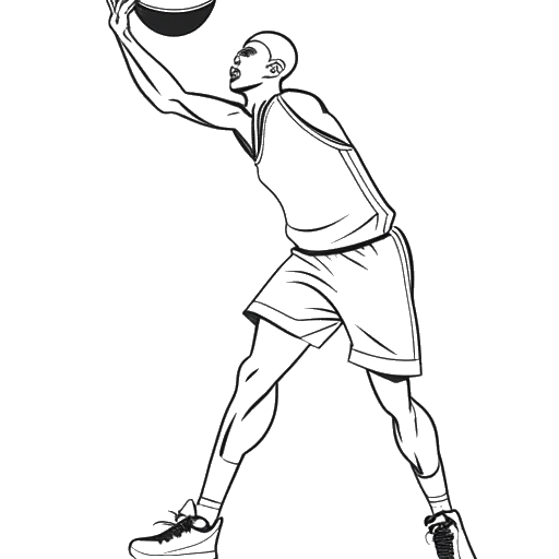 Line art drawing of a basketball player, representing Duke Dennis, imitating Carmelo Anthony's moves