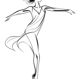 Strichzeichnung einer Frau, die Amber Rose darstellt, die anmutig tanzt.