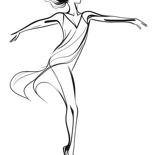 Line art drawing of a woman representing Amber Rose dancing gracefully.