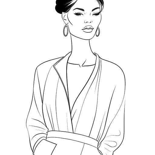Line art drawing of a woman representing Amber Rose in fashionable attire.