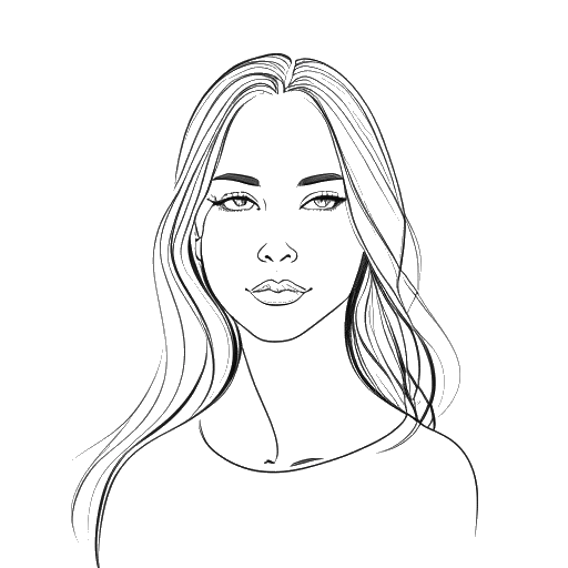Line art drawing of a young woman representing Amber Rose with long hair.