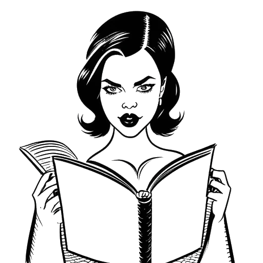 Desenho line art de uma mulher, representando Amber Rose, segurando um livro intitulado 'How to Be a Bad Bitch'.