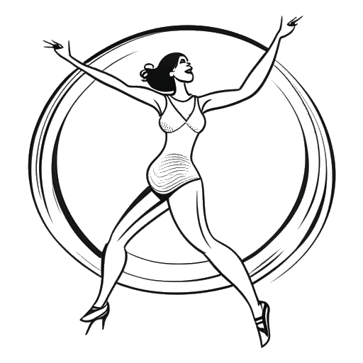 Dessin en ligne d'une femme, représentant Amber Rose, dansant, avec un logo 'Dancing with the Stars' et un trophée en arrière-plan.