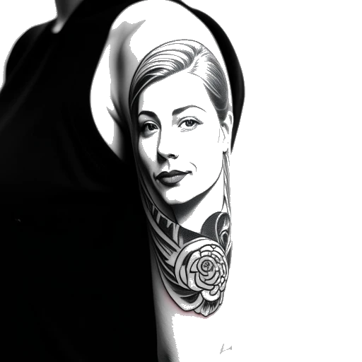 Desenho line art de uma mulher, representando Amber Rose, com o retrato de sua mãe tatuado em seu braço.