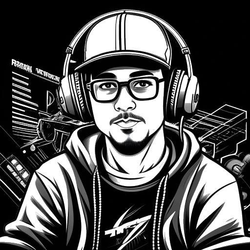 Line art drawing of a man representing Mister Metokur, wearing a black cap and earphones, holding a controller, with a background displaying the GamerGate logo and the words 'Social Justice Warriors'