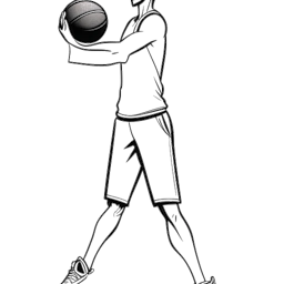Dibujo de arte lineal de un joven alto y delgado que representa a IShowSpeed, driblando expertamente un balón de baloncesto mientras sostiene también un balón de fútbol, reflejando su amor por los juegos, en un fondo blanco.