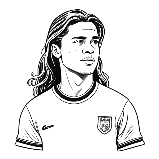 Disegno in stile line art di un uomo, che rappresenta IShowSpeed, con capelli lunghi, indossa una maglietta da calcio con scritto 'Ronaldo' nel retro.