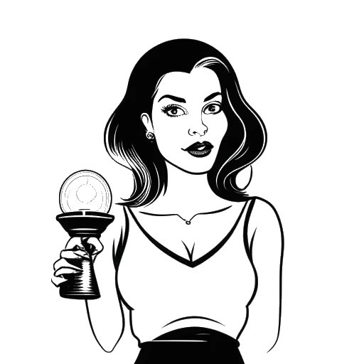 Line art drawing of a young woman, representing Olivia Rodrigo, holding her second album 'Guts'.