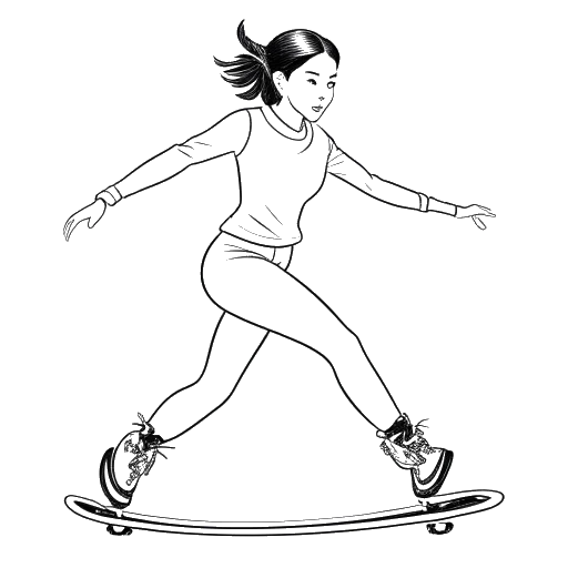 Dibujo de arte lineal de una joven, representando a Olivia Rodrigo, patinando sobre hielo con orgullo.