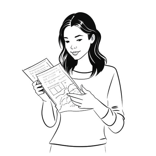 Line art drawing of a young woman, representing Olivia Rodrigo, holding concert tickets and announcing her world tour.
