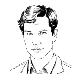 Line art drawing of Benedict Cumberbatch during his early life and education, in black and white, on a white background.