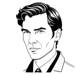Dibujo de línea de Benedict Cumberbatch en sus roles versátiles, en blanco y negro, sobre un fondo blanco.