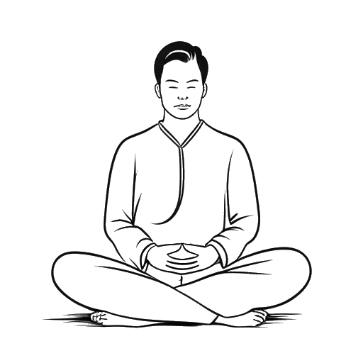 Line art drawing of a man, representing Benedict Cumberbatch, practicing mindfulness in a meditation pose.