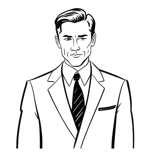 Dibujo de arte lineal de un hombre, representando a Benedict Cumberbatch, vestido con un traje elegante y corbata.