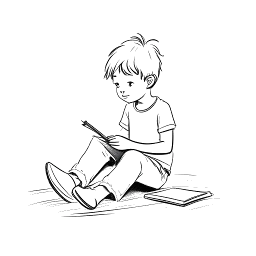 Line art drawing of twin boys, representing young Bill and Tom Kaulitz, engrossed in songwriting at tender age on a white backdrop.