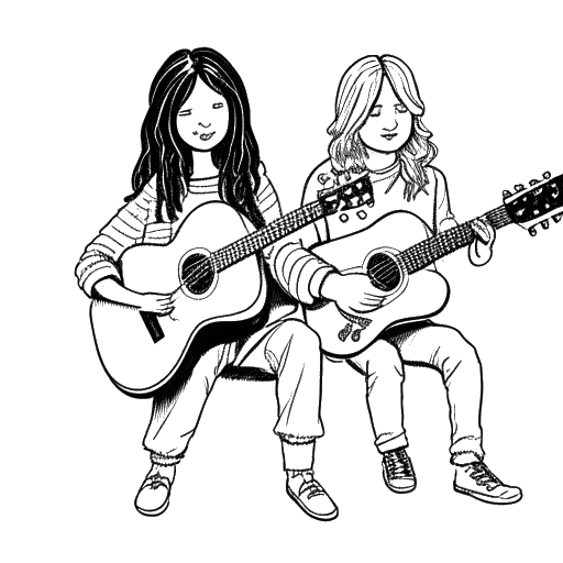 Line art drawing of two boys, representing Bill and Tom Kaulitz, writing their first songs