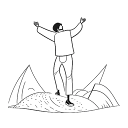 Lijnkunstportret van een man die Internet Historian symboliseert, uitdagingen navigerend met veerkracht en triomferend in de digitale sfeer, afgebeeld in zwart-wit beeldmateriaal.