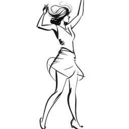 Disegno in bianco e nero di una donna, che rappresenta Breckie Hill, intenta a eseguire una popolare coreografia danzante con movimenti espressivi mentre interagisce con uno smartphone.