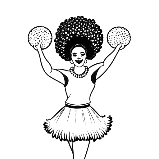 Line art drawing of a woman, representing Breckie Hill, as a cheerleader with pom poms