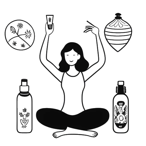 Line art drawing of a woman, representing Breckie Hill, holding a water bottle and a yoga mat