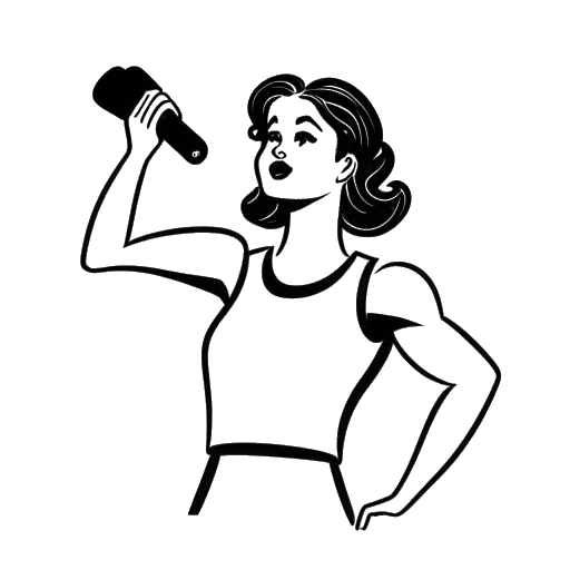 Line art drawing of a woman, representing Breckie Hill, flexing her muscles