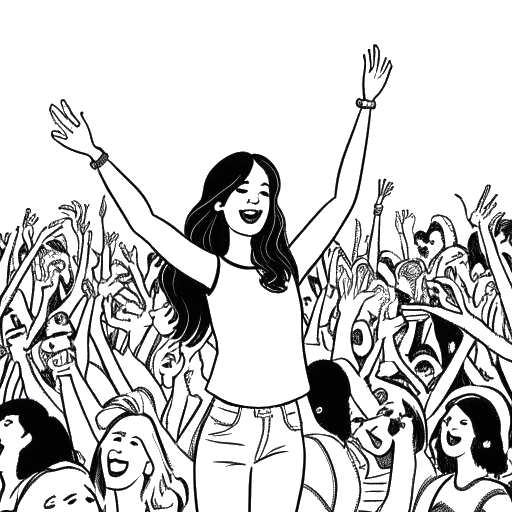 Line art drawing of a woman, representing Breckie Hill, celebrating her TikTok success