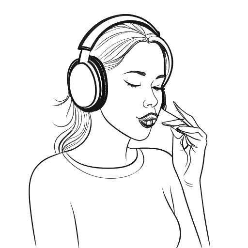 Line art drawing of a woman, representing Breckie Hill, lip-syncing on TikTok