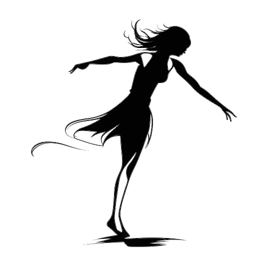 Line art drawing of a woman, representing Charli D'Amelio, energetically performing a dance, while a shadow symbolizing controversy creeps over her, all against a white backdrop.