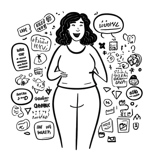 Line art drawing of Charli D'Amelio addressing body-shaming and eating disorders on her platform.