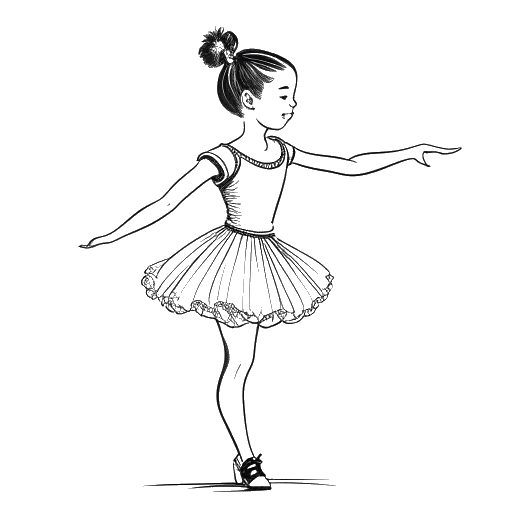 Line art drawing of a young girl, representing Charli D'Amelio, dancing competitively at age 3.