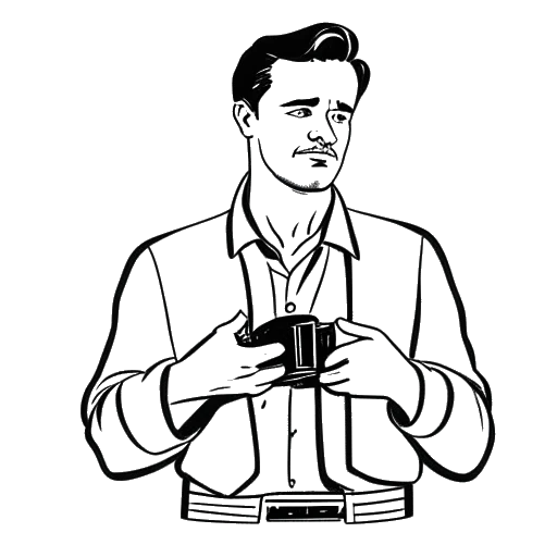 Line art drawing of a man, representing Adam McKay, clutching his chest.