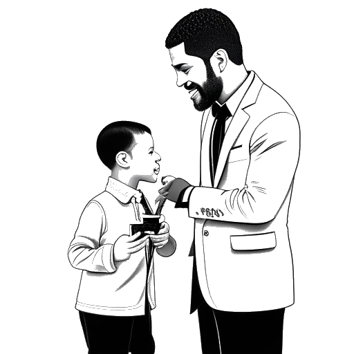 Line art drawing of Adonis Graham accepting an award with Drake