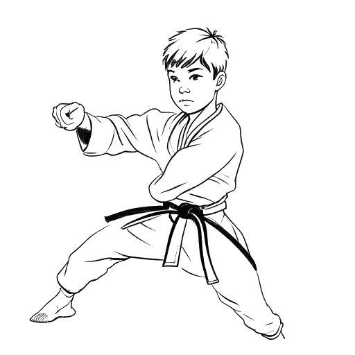 Line art drawing of Adonis Graham practicing martial arts
