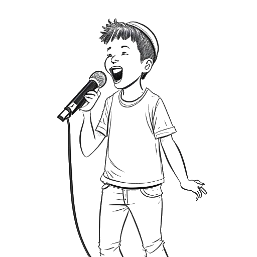 Line art drawing of Adonis Graham rapping at his birthday party