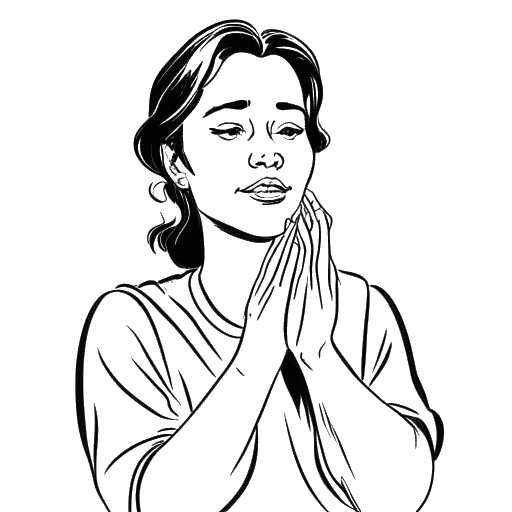 Line art drawing of a woman, representing Anna DeGuzman, looking humbled as people give her compliments.