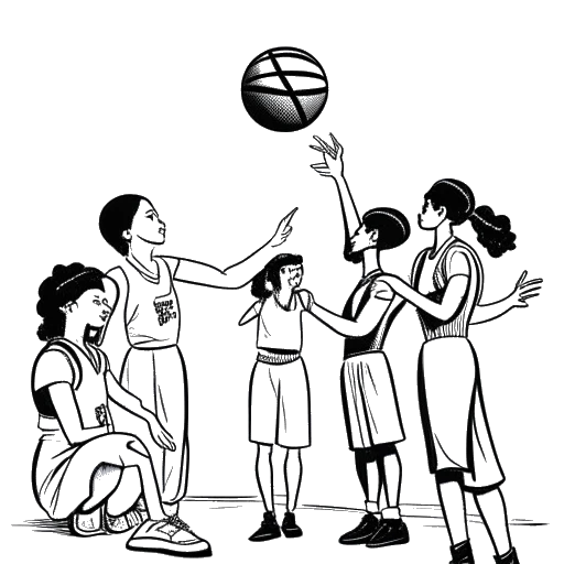 Disegno in bianco e nero di una donna, che rappresenta Anna DeGuzman, che fa trucchi di magia per i Sacramento Kings durante il loro media day.
