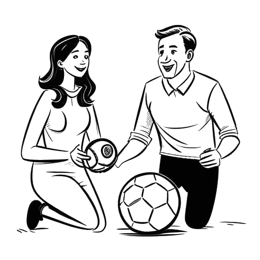 Strichzeichnung von Jonathan Apelt und seiner Frau, die eine Partie Football Manager genießen.
