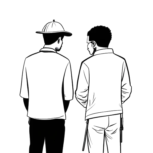 Desenho em arte linear de Travis Scott e Chris Holloway formando seu duo 'The Graduates'